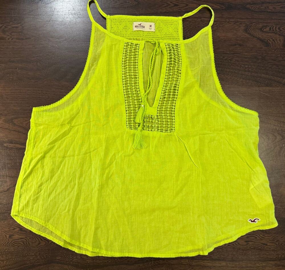 Hollister boho crocheted front tank top NEW medium lime green